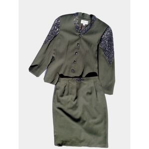 Vintage John Meyer Of Norwich Green Beaded Suit Set Size 12P New
